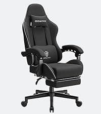 Dowinx Gaming Chair Fabric with Pocket Spring Cushion, Massage Game Chair Cloth with Headrest, Ergonomic Computer Chair with Footrest 290LBS, Black and Grey