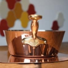 Mauviel M'Heritage 200 B 2mm Polished Copper & Stainless Steel Frying Pan With Brass Handles, 10.24-in, Made In France