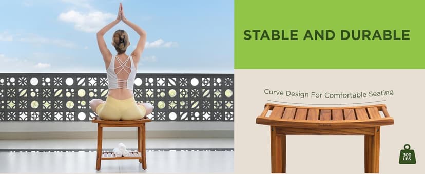 Premium 22" Teak Shower Bench with Handles, Waterproof Teak Shower Stool, Wooden Stool for Bathroom, Teak Wood Shower Bench Stool Seat Chair for Shower Storage Shelf, 300 Lbs Capacity