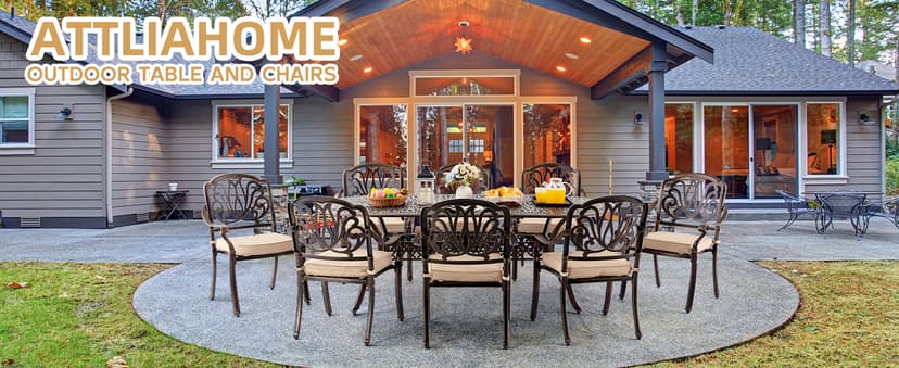 7-Piece Cast Aluminum Outdoor Table and Chairs, Antique Bronze Patio Dining Set for 6 Include 60" Rectangular Outdoor Dining Table and 6 Swivel Chairs with Removable Cushion and Umbrella Hole