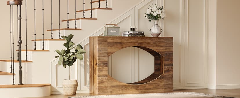 Farmhouse Console Table, 47 Inches Entryway Console Table with LED Light, Sofa Table Behind Couch, Wooden Hallway Accent Table for Entryway, Living Room