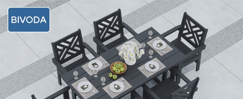 7-Piece Outdoor Dining Set, HDPE All-Weather Patio Table and Chairs Set for 6, Outdoor Patio Furniture Sets with Umbrella Hole for Outside, Deck, Backyard, Garden (Black)