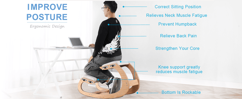 Adjustable Kneeling Chair, Wooden Ergonomic Chair Knee Chair Posture Chair - Improve Your Posture with an Angled Seat for Home,Office (Wood Color+ Pads)