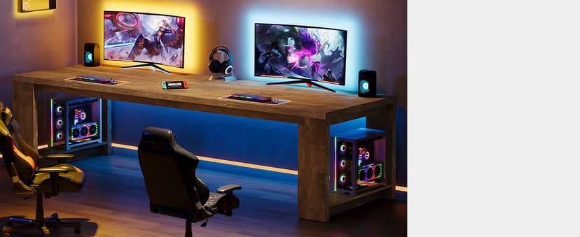 Tribesigns Two Person Desk, 86.6 Inches Extra Long Desk, Double Computer Writing Table, Wood Large Desks Workstation for Home Office, Natural Oak