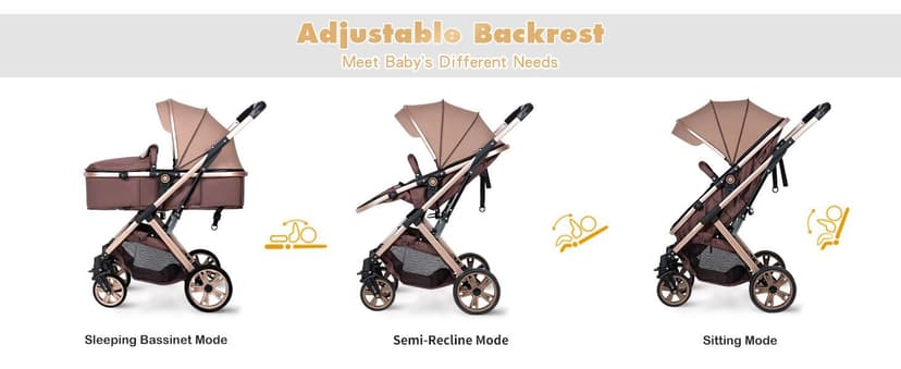 Baby Stroller Newborn Foldable Pushchair with Adjustable Canopy Folding High Landscape Infant Carriage, Anti-Shock Toddler Pushchair