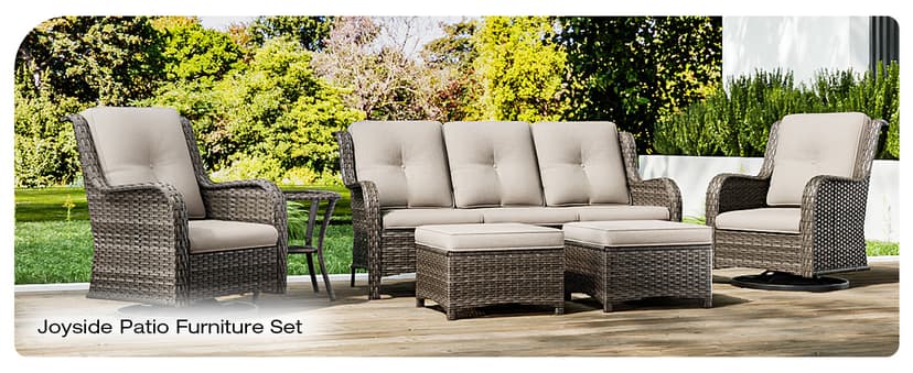 Joyside Outdoor Patio Couch Wicker Sofa - 3 Seater Rattan Sofa for Outside Patio Garden with Deep Seating and Olefin Cushions(Mixed Grey/Beige)