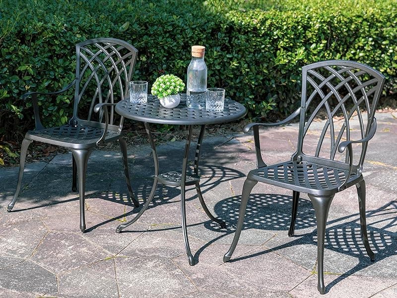 NUU GARDEN Patio Bistro Sets 3 Piece Cast Aluminum Bistro Table and Chairs Set with Umbrella Hole Bistro Set of 2 for Patio Backyard, Black