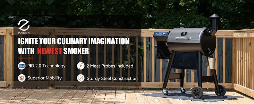 Z GRILLS Wood Pellet Grill Smoker with PID 2.0 Controller, 459 SQ.IN, 450°F Max Temperature, 8 in-1 BBQ Grill, LCD Screen, Meat Probes, Rain Cover, Backyard Camping Bake and Roast, 450E