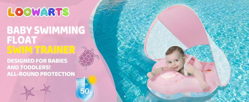 Baby Float with Canopy,Infant Pool Float with Safety Seat,Baby Swimming Float & Swim Float & Water Float UPF50+ UV Protection for Toddler from 3 to 36 Months.(S:3-12 Month/L:6-36 Month)
