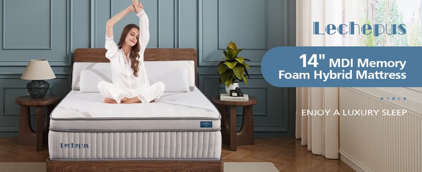 Queen Mattress, 14 Inch Queen Size Hybrid Memory Foam and Individual Pocket Spring,Motion Isolation,Medium Plush Mattress in Box,Pressure Relief, Edge Support Upgrade