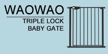WAOWAO Triple Lock Baby Gate Extra Wide 67.32-72.04" Pressure Mounted Walk Through Swing Auto Close Safety Black Metal Dog Pet Puppy Cat for Stairs,Doorways,Kitchen