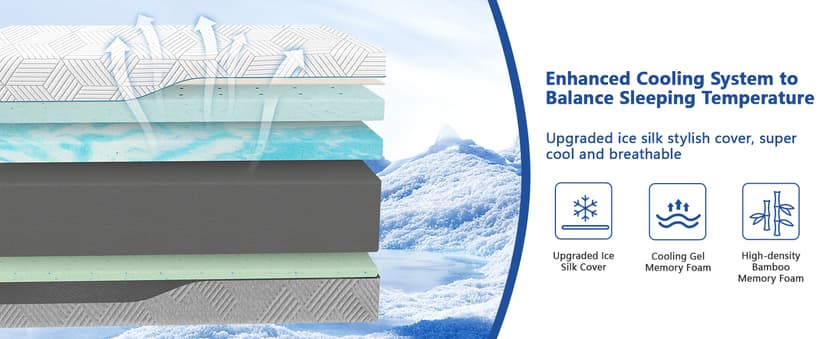 14 Inch King Extra Firm Mattresses with Ice Silk Cover, Cooling Green Tea/Gel Memory Foam Bed Mattress, Firm to Extra Firm Bamboo High Density Mattress for Back Pain, CertiPUR-US, in USA, 80"x76"