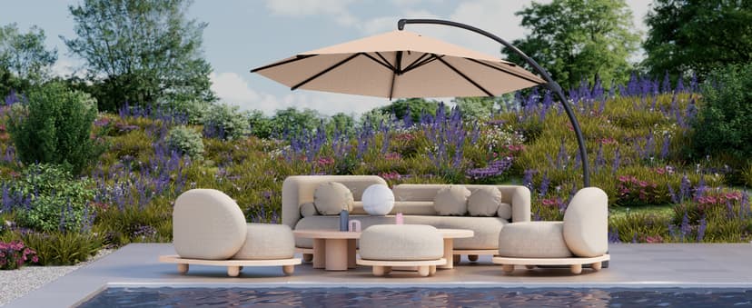 Kingdura 11ft Offset Cantilever Patio Umbrella with Base Included, Large Round Aluminum Outdoor Umbrella, 360° Rotation & Infinite Tilt, Heavy Duty Frame for Deck Pool Backyard, Beige