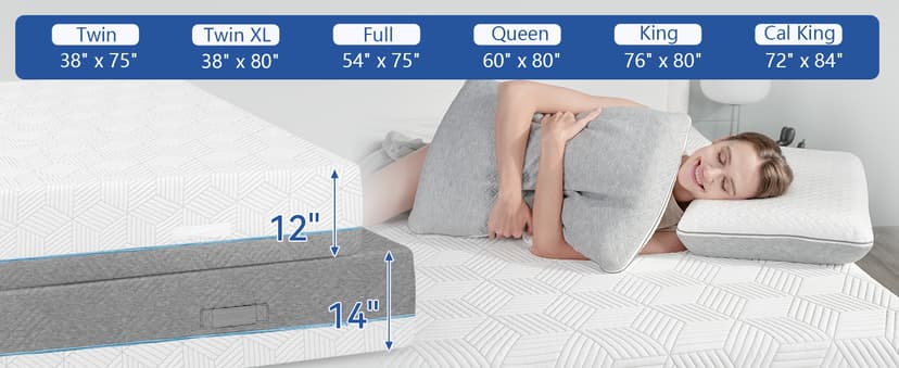 14 Inch King Extra Firm Mattresses with Ice Silk Cover, Cooling Green Tea/Gel Memory Foam Bed Mattress, Firm to Extra Firm Bamboo High Density Mattress for Back Pain, CertiPUR-US, in USA, 80"x76"