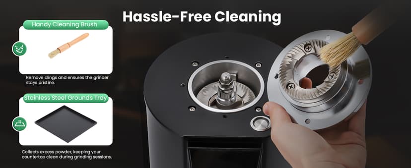 Huanyu Commercial Coffee Grinder with Touching Screen Infinite Adjustment 8 Grinding Settings Burr Coffee Grinders for Shops with Dual Dosing Modes