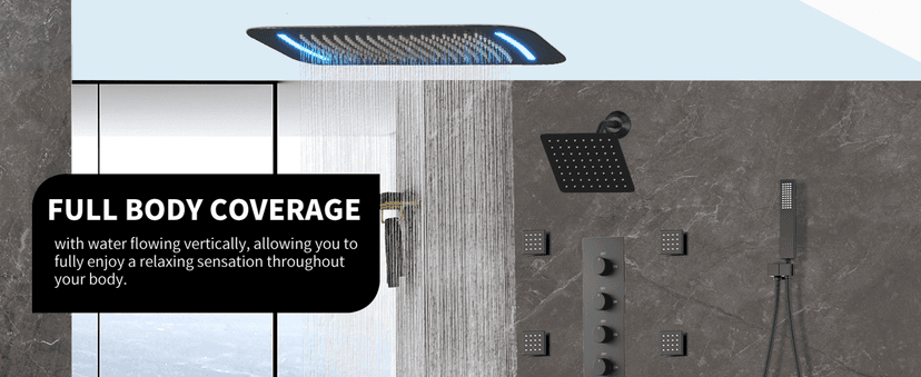 Matte Black Dual Shower Heads Shower System with 26"X16" LED Rainfall Shower Head and 8" Side Showerhead,Digital Display Shower Faucet Set with 6 PCS Body Jets and Handheld Spray