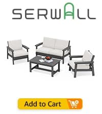 SERWALL Outdoor HDPE Dining Table Set, 7-Piece Outdoor Dining Table Sets with Umbrella Hole Cut-Out Table and 6 Chairs, Gray