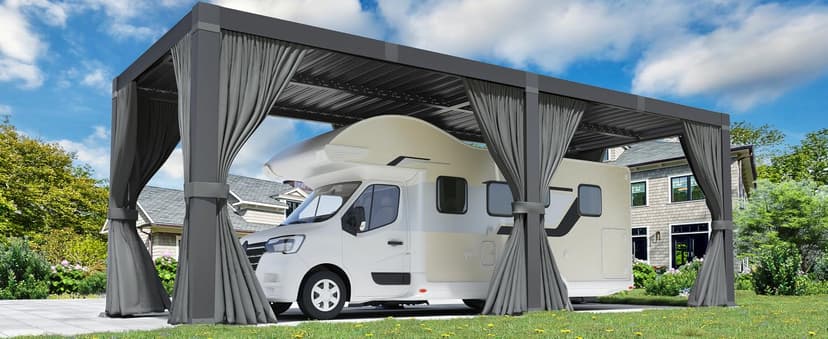 Pergola 10x20 Ft Louvered Pergola Aluminum Outdoor Pergolas W/Adjustable Roof, Waterproof Curtains and Nets Outdoor Gazebo for Deck,Patio,Backyard and Garden