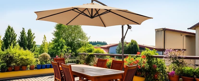 wikiwiki 10ft Patio Umbrellas Offset Outdoor Cantilever Hanging Umbrella w/Infinite Tilt, Fade Resistant Waterproof Recycled Fabric Canopy for Yard, Garden & Deck, Beige