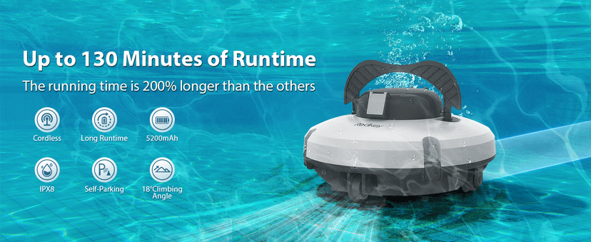 S100 Cordless Robot Pool Cleaner, Last 130Min, 18° Slope Angle, Automatic Pool Vacuum for Above Ground Pools, Self-Parking Pool Cleaner with Filter Basket, Pool Robot Up to 1100 sq.ft