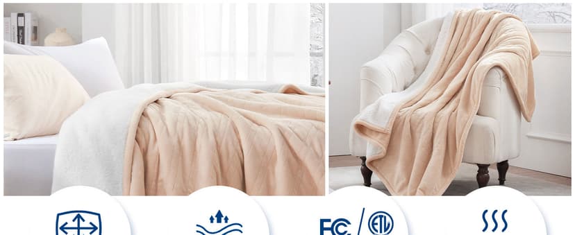 Sealy Electric Blanket Twin Size, Flannel & Sherpa Heated Blanket with 10 Heating Levels & 1-12 Hours Auto Off, Machine Washable, Beige, 62x 84 Inch