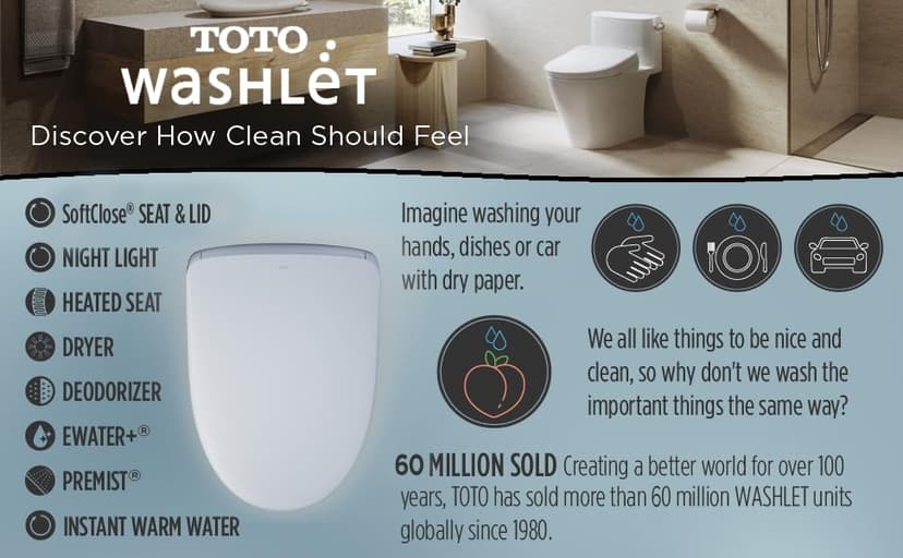 TOTO SW4726AT40#01 WASHLET+ Electronic Bidet Toilet Seat, Elongated, Cotton White