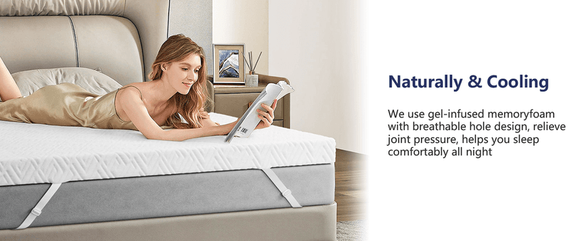 Memory Foam Mattress Topper - 3 Inch Gel Mattress Pad for Pressure Relief, Premium Soft Cooling Sleep Bed Topper, Non-Slip Design with Removable & Washable Cover (White, Queen)