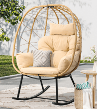 YITAHOME Wicker Rocking Egg Chair, Outdoor Patio Rocking Chair with 5.9in Thick Cushion, 250lb Capacity, Anti-Slip, All-Weather Resilient Egg Lounger Chair for Indoor & Outdoor, Grey(1 Pack only)