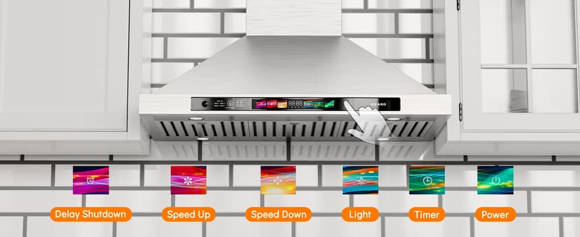 BRANO 30-inch Wall Mount Range Hood 900 CFM with Voice/Gesture/Touch Control, Stainless Steel Kitchen Hood Vent with 4 Speed Exhaust Fan, LED Adjustable Lights, Memory Mode