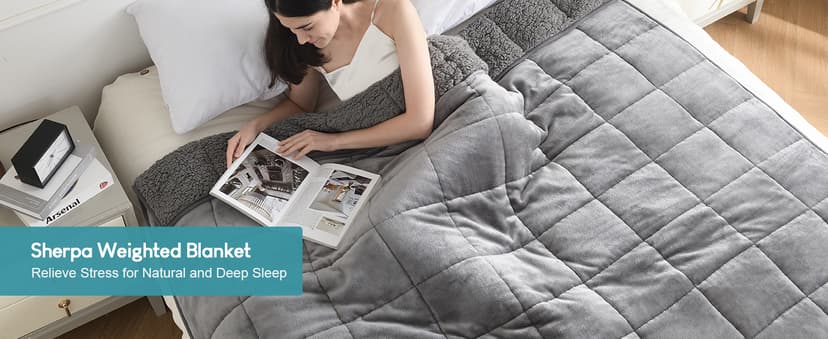 Cottonblue Weighted Blanket 15 lbs Queen Size 60x80 inches, Flannel Shaggy Sherpa Weighted Blanket for Adults Comfortable Weighted Blankets for Calming and Relax, Bed Sofa Heavy Blankets, Grey