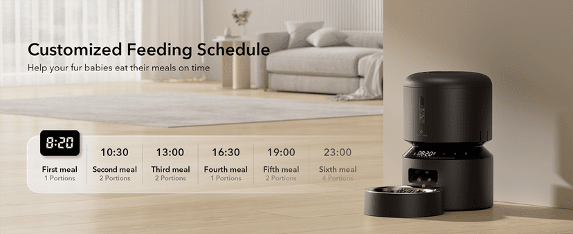 PETLIBRO Automatic Cat Feeder, Automatic Dog Food Dispenser with Freshness Preservation, Timed Pet Feeders for Dry Food, Up to 50 Portions 6 Meals Per Day, Granary Black