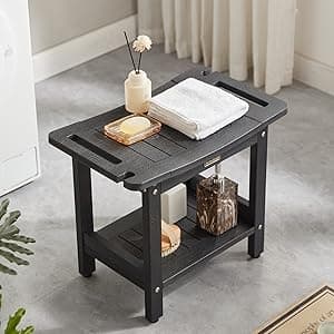 Waterproof Shower Bench, White Poly Shower Stool for Shaving Legs, Shower Chair Seat with Handles & Shower Head Holder, Plastic Bathroom Bench with Adjustable Feet for Inside Shower, Non-Slip