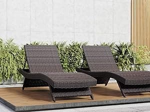 Nestl Chaise Lounge Chair Outdoor Set of 2, Wicker Patio Lounge Chair, Outdoor Lounge Chair with Reclining Backrest