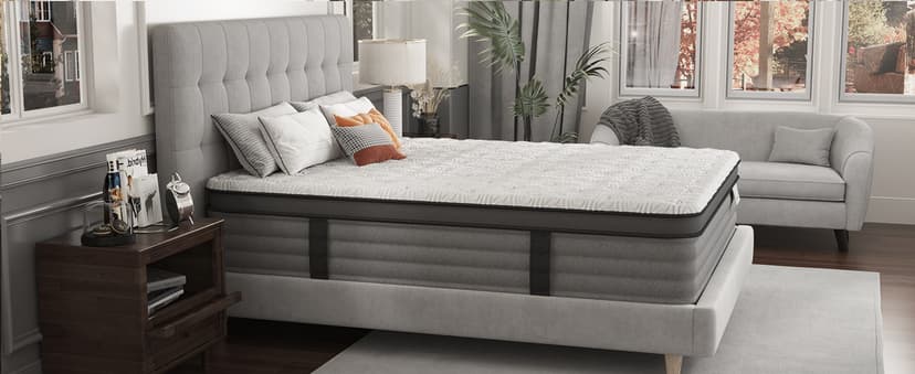 Onlylucky Firm King Size Mattress - 14 Inch Gel Memory Foam Mattress with Individual Pocket Spring for Pressure Relief & Motion Isolation, Premier Comfort Night Sleep, Enhanced Support Hybrid King Bed