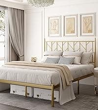 Allewie 14 Inch Queen Size Metal Platform Bed Frame with Victorian Vintage Headboard and Footboard/Under Bed Storage/No Box Spring Needed/Easy Assembly/Noise Free/Mattress Foundation/Black