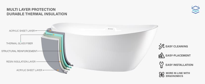 Vanity Art 71" X 33" Freestanding Bathtub | Home Improvement Bathtubs with Contemporary Design for Soaking and Bathing, Overflow and Pop-up Drain with UPC Certified, Acrylic, VA6807-PC
