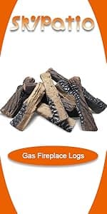 Skypatio 10-Piece Gas Fireplace Logs Set, Heat Resistant Realistic Ceramic Wood Logs for Indoor or Outdoor Fireplace, Fire Pit Decor, Lightweight & Portable