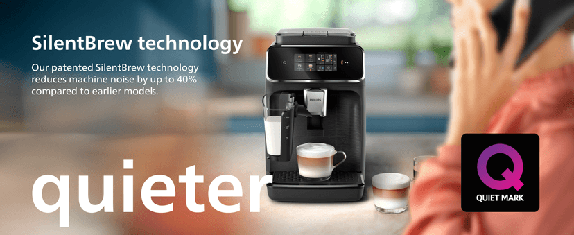 PHILIPS Series 2300 Fully Automatic Espresso Machine - 4 Hot Drinks, Fast Clean, 40% Quieter SilentBrew, Aquaclean Filter, Matte Black (EP2330/10)