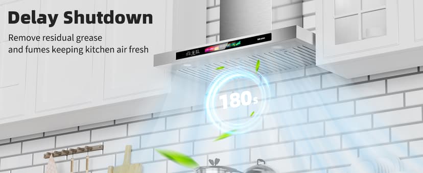 BRANO 30 Inch Wall Mount Range Hood 900 CFM with Voice/Gesture/Touch Control, Stainless Stee Ducted Kitchen Hood Vent with 4 Speed Exhaust Fan, Memory Mode, Adjustable Lights