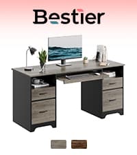 Bestier 55 Inch Computer Desk with Keyboard Tray, Modern Office Desk with Storage, Wood Writing Desk with File Drawer, Fluted Panel & 2 Hooks for Home Office & Studio, Natural Oak