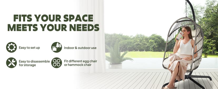 Chihee Hanging Egg Chair Stand,Strong Iron Hammock Chair Frame with Spring Hook Stable Base,Heavy Duty Swing Chair Stand 330 lbs,C Stand for Hanging Chair Indoor Outdoor Bedroom Patio Garden Balcony