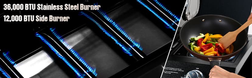 MASTER COOK Gas Grill, BBQ 4-Burner Cabinet Style Grill Propane with Side Burner, Stainless Steel