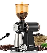 Huanyu Commercial Coffee Grinder Variable Speed Time Based Dosing Flat Burr Knob Control Professional Grinder with 8 Stepless Grinding Settings