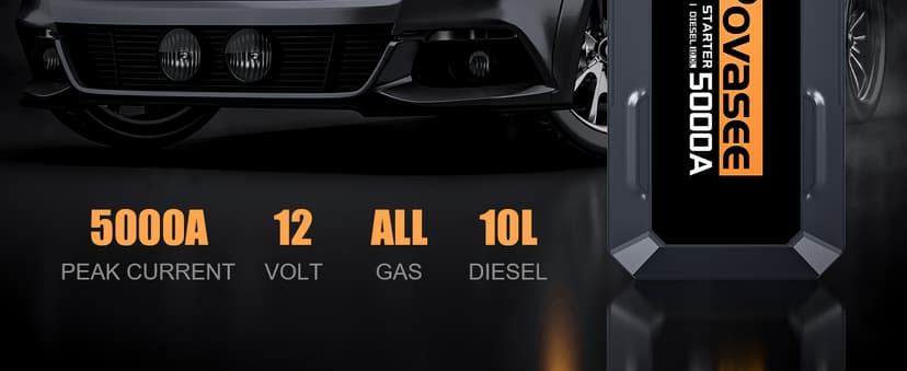 5000A Jump Starter Povasee Car Battery Jump Starter, 12V Jump Box for car up to All Gas or 10L Diesel Engine Battery Jumper Starter Portable with 3" LCD Display Power Bank/Dual Output/LED Light