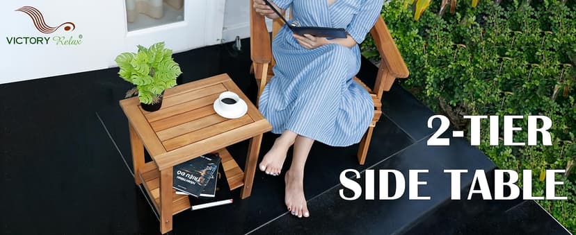 Double Adirondack Side Table, Weather-Resistant Rectangular End Table for Patio, Garden, Lawn, and Living Room. Ideal as a Stylish Indoor and Outdoor Side Table Companion, Natural