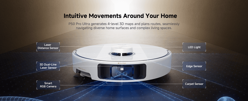 Mova P50 Pro Ultra Robot Vacuum and Mop, 19,000Pa Suction with Anti-Tangle Brush, Removable & Liftable Mop for Carpet & Floor, 167℉ Mop & Washboard Self Drying & Cleaning, Auto Empty & Refill