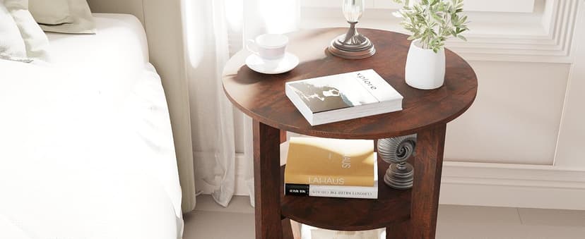 Round End Table with Storage Shelf,3 Tier Modern Side Table, Sofa Recliner Side Table,Accent Coffee Table,Nightstand for Living Room Bedroom for Small Spaces,19.7" D x 21.7" H
