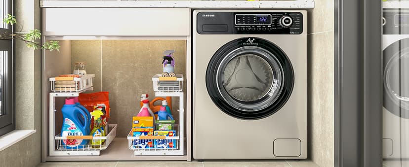 Under Sink Organizer 2 pack, 2 Tier Slide Out Under Sink Organizers And Storage, Height Adjustable Pull Out Cabinet Drawers, Kithcen Bathroom Metal Storage Caddy Shelf, White