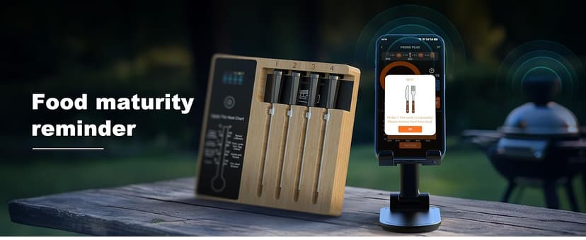 Smart Wireless Meat Thermometer 4 Probes, Bluetooth Food Thermometer, Remote Tracking and Real-Time Readings from Apps, for iOS and Android, for BBQ, Grill, Smoker
