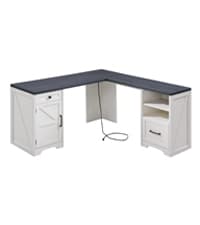 JXQTLINGMU 58" Executive Desk, Farmhouse Computer Desk with Drawers and Cabinet, Embossed Texture Home Office Desk w/Charging Station, Workspace for Work Study Writing, Off White